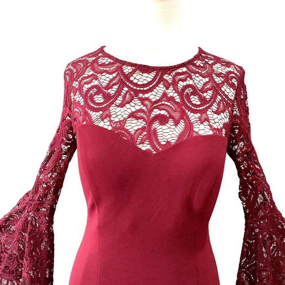 Red REBECCA B Lace Bell Sleeve Cocktail Dress sz 6 Burgundy Red NEW - Picture 4 of 8